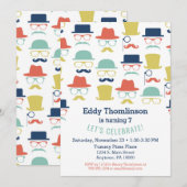 Mustaches Petten Verjaardaguitnodiging Hip Mannen  Kaart (Voorkant / Achterkant)