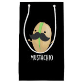 Mustachio Funny Pistachio Mustache Pun Dark BG Klein Cadeauzakje (Voorkant)