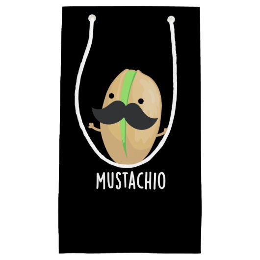 Mustachio Funny Pistachio Mustache Pun Dark BG Klein Cadeauzakje (Voorkant)