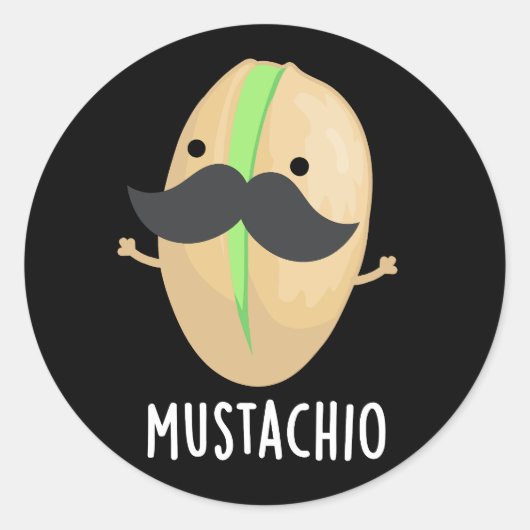 Mustachio Funny Pistachio Mustache Pun Dark BG Ronde Sticker (Voorkant)