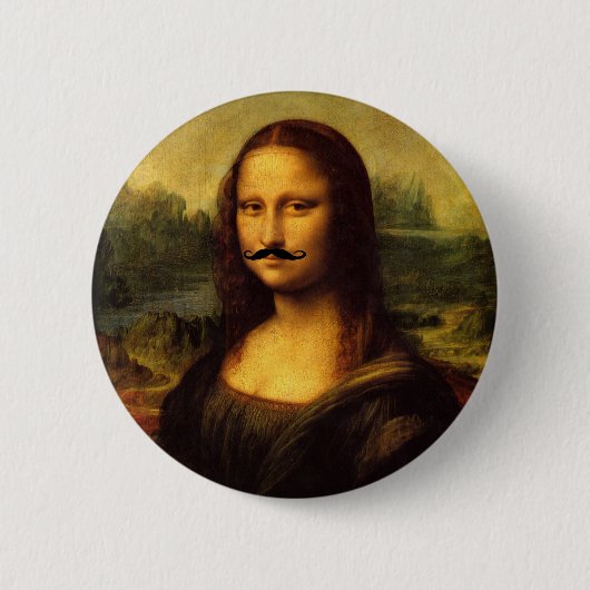 Mustachioed Mona Lisa Ronde Button 5,7 Cm (Voorkant)