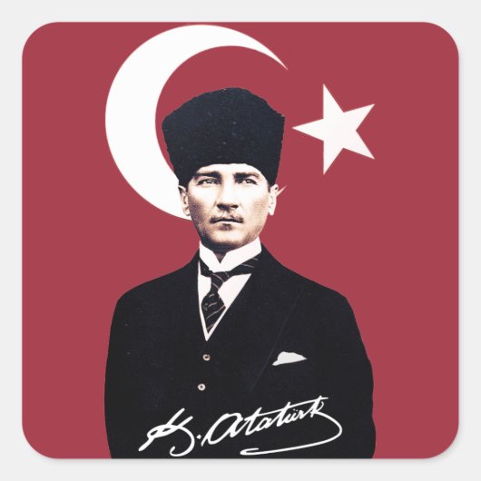 Mustafa Kemal Atatürk Vierkante Sticker (Voorkant)