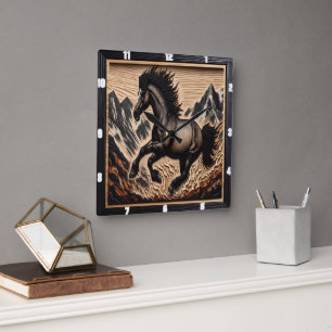 Mustang Bronc Kicking in een stroomgebied van de H Vierkante Klok