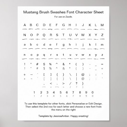 Mustang Brush Swashes Lettertype Glyph Sheet Poster (Voorkant)