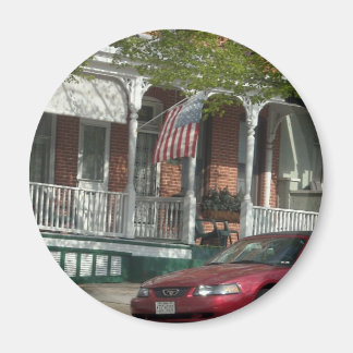 Mustang en Amerikaanse vlag in Hampden Magneet