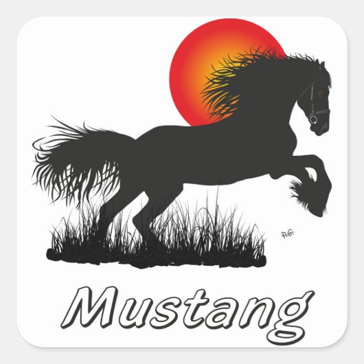 Mustang für Pferdeliebhaber Aufkleber Vierkante Sticker (Voorkant)