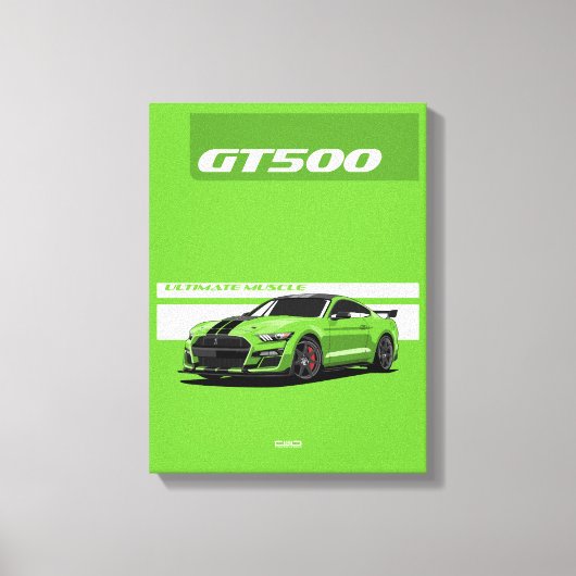 Mustang GT500 Muscle Car Poster – Green Canvas Afdruk (Voorkant)