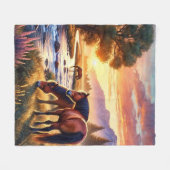 Mustang Horse Grazing by Stream bij zonsondergang Fleece Deken (Voorkant (Horizontaal))