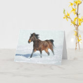 Mustang Horse Running Snow Seasons Greetings Kaart (Gele Bloem)