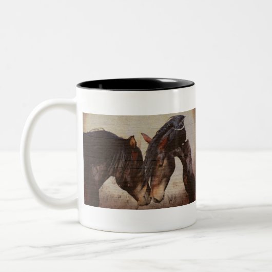 Mustang Horse Wooden Grunge Kijk Tweekleurige Koffiemok (Links)