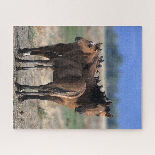 Mustang Mare en kalveren met vogels Legpuzzel (Horizontaal)