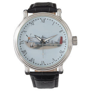 Mustang P-51D Vliegtuig Romeinse wijzerplaat Horloge
