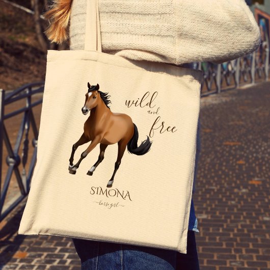 Mustang paard geschenken gepersonaliseerde naam tote bag