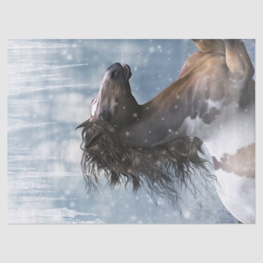 Mustang Paard in de sneeuw Tissuepapier (Voorkant)