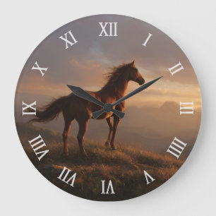 Mustang paard kijkt naar zonsondergang grote klok