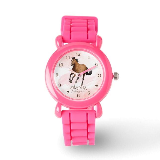 Mustang paard thema meisjes geschenken pony horloge (Voorkant)