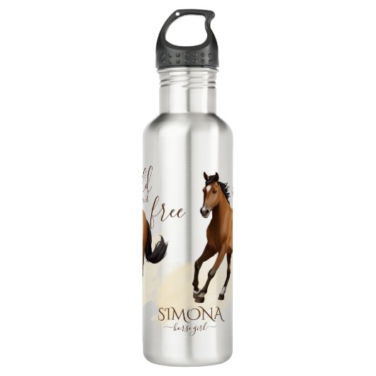 Mustang paard wild en vrij gepersonaliseerd paard waterfles  (Voorkant)