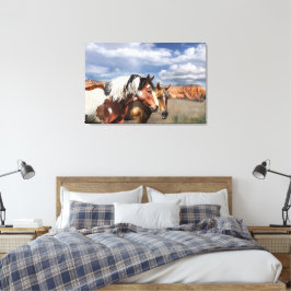 Mustang paarden in het wild, hengst en zijn merrie canvas afdruk
