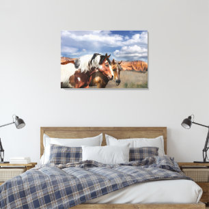 Mustang paarden in het wild, hengst en zijn merrie canvas afdruk