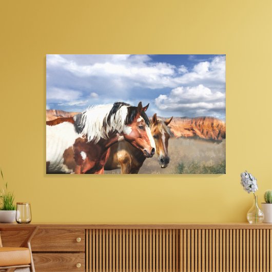 Mustang paarden in het wild, hengst en zijn merrie canvas afdruk (Insitu (Woonkamer))