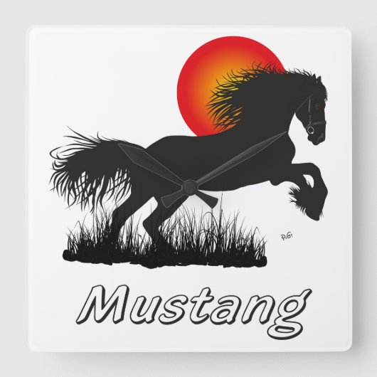 Mustang Pferdeliebhaber Uhr Vierkante Klok (Voorkant)