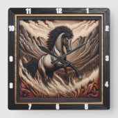 Mustang Range Paard springen in een bergholte Vierkante Klok (Voorkant)