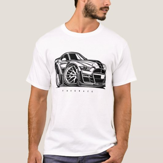 Mustang Shelby GT500 Toon Art Car Enthusiast T-shirt (Voorkant)