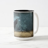 Mustang Wild Black Stallion en Cloud BeverageMug Tweekleurige Koffiemok (Voorkant rechts)