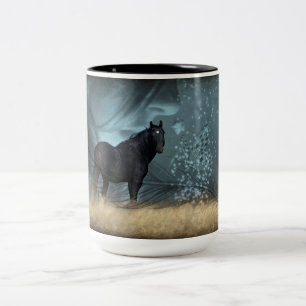 Mustang Wild Black Stallion en Cloud BeverageMug Tweekleurige Koffiemok