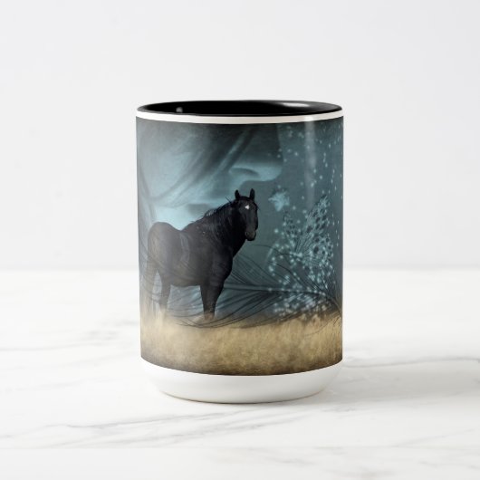 Mustang Wild Black Stallion en Cloud BeverageMug Tweekleurige Koffiemok (Center)