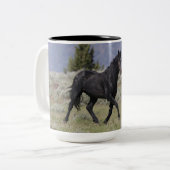 Mustang Wild Black Stallion en Cloud BeverageMug Tweekleurige Koffiemok (Voorkant links)