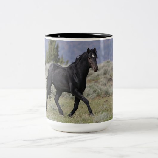 Mustang Wild Black Stallion en Cloud BeverageMug Tweekleurige Koffiemok (Center)