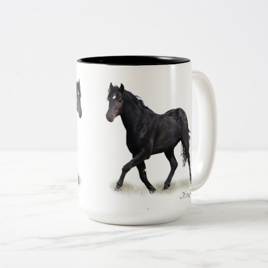 Mustang Wild Black Stallion en Cloud BeverageMug Tweekleurige Koffiemok (Voorkant rechts)
