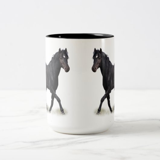 Mustang Wild Black Stallion en Cloud BeverageMug Tweekleurige Koffiemok (Center)
