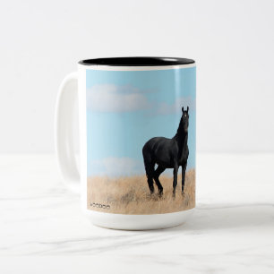 Mustang Wild Black Stallion en Cloud BeverageMug Tweekleurige Koffiemok