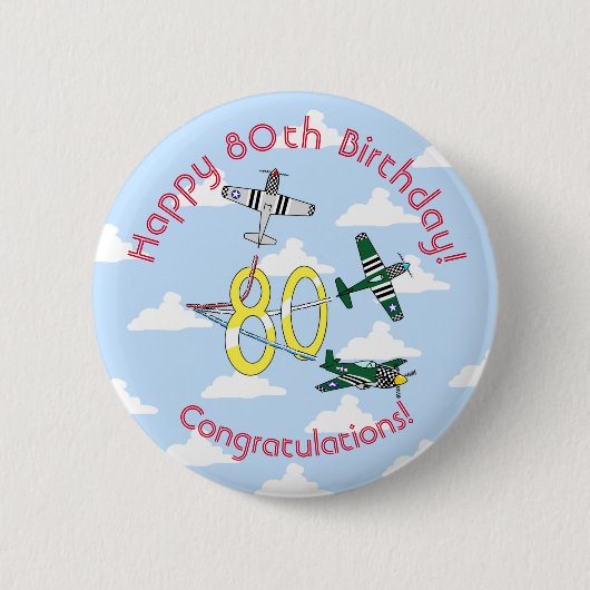 Mustangs 80ste verjaardagsbadge Blauwe Lucht Ronde Button 5,7 Cm (Voorkant)