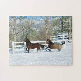 Mustangs die in de sneeuwpuzzel lopen legpuzzel