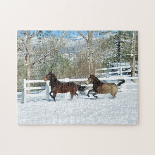 Mustangs die in de sneeuwpuzzel lopen legpuzzel (Horizontaal)