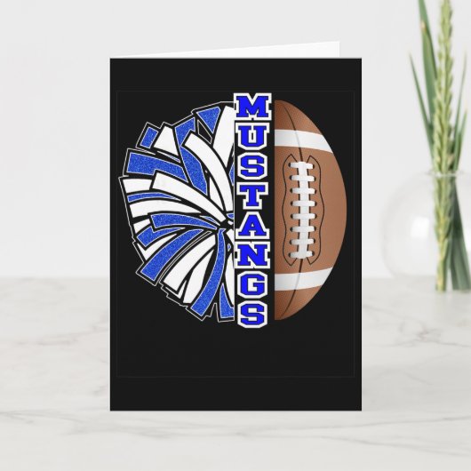 Mustangs Voetbal Cheer Blauw Witte Schoolgeest Kaart (Voorkant)