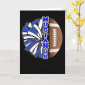 Mustangs Voetbal Cheer Blauw Witte Schoolgeest Kaart (Gele Bloem)