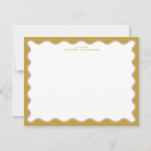 Mustard & Blush Pink Wavy Border Note Card Kaart (Voorkant)