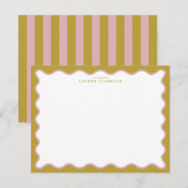 Mustard & Blush Pink Wavy Border Note Card Kaart
