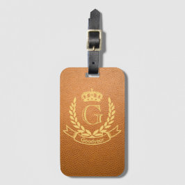 Mustard Brown Mock Leather met Monogram Crest Bagagelabel