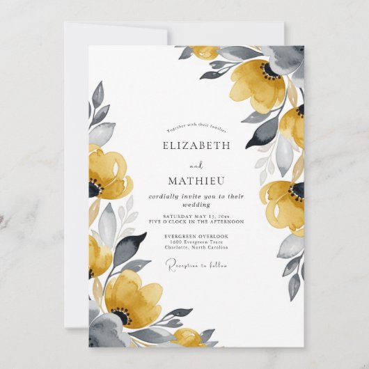 Mustard Chic Botanical Wedding Kaart (Voorkant)
