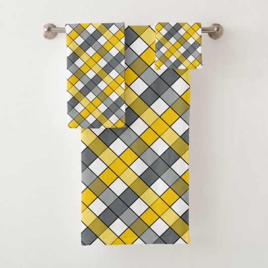 MUSTARD EN CHARCOAL PLAID BAD HANDDOEK (Insitu)