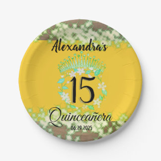 Mustard Gold Elegant Quinceanera Viering Papieren Bordje