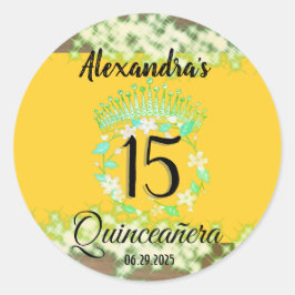 Mustard Gold Elegant Quinceanera Viering Ronde Sticker