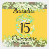 Mustard Gold Elegant Quinceanera Viering Vierkante Sticker (Voorkant)