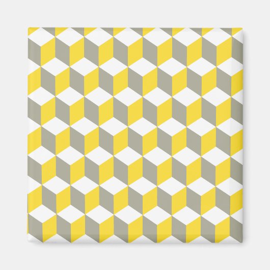 Mustard Gray en White Isometric Cube Pattern Magneet (Voorkant)