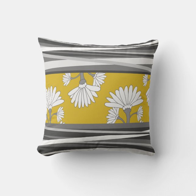 Mustard Greyscale Abstract Floral Kussen (Voorkant)